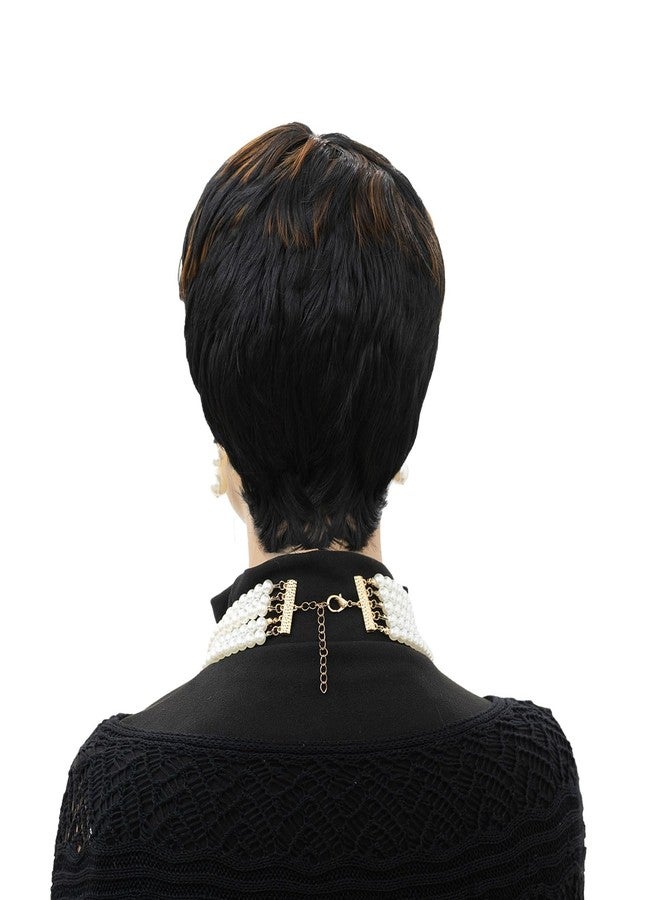 MOONSHOW Short Wigs for Black Women Brown Pixie Cut Wig Short Straight Pixie Hair Wig for Women 1B/30 Colored Layered Synthetic Auburn Brown Pixie Haircut Wigs for Black Women - Image 5